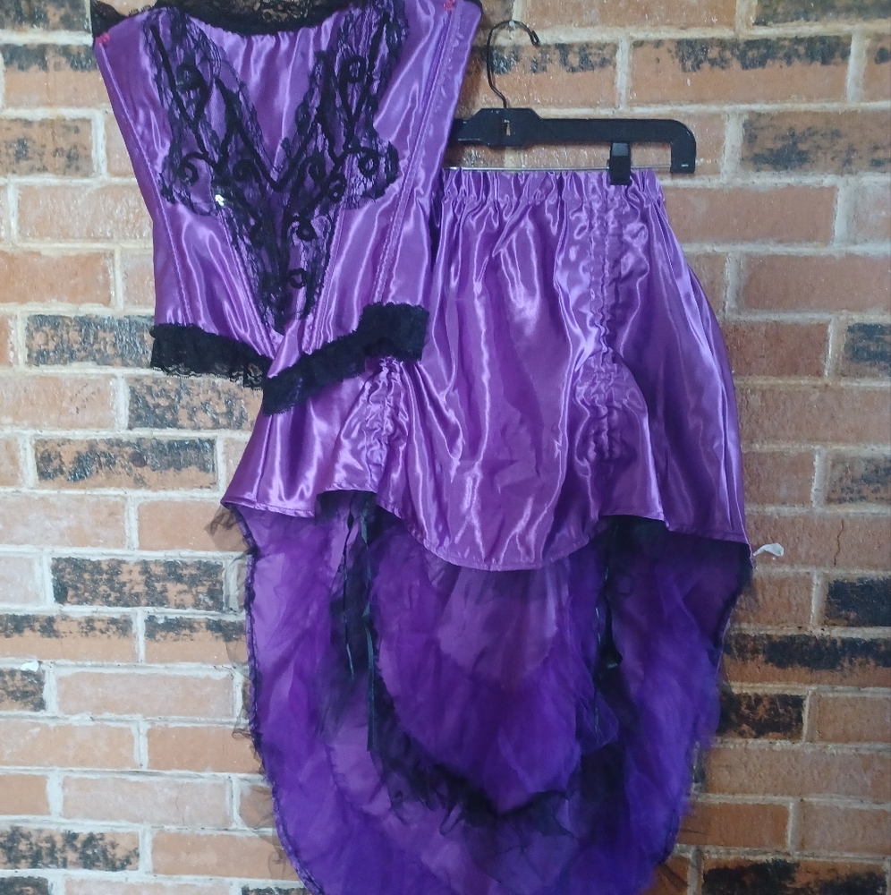 Smitty's Purple Satin/Black Lace Bustier and Skirt